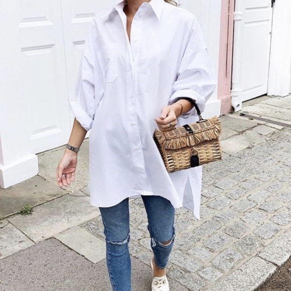 Tops - 13 MADE IN ITALY OVERSIZED BOYFRIEND BUTTON DOWN WHITE SHIRT